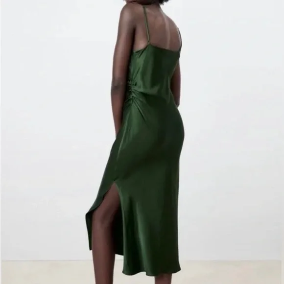 ZARA | Green satin dress | US L - Picture 2 of 3